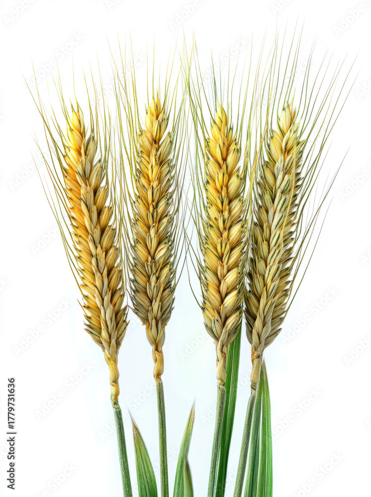 Fototapeta premium yellow and green wheat ears, isolated on a transparent background