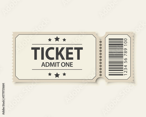 Event Tickets with Barcode and Perforated Edges. Admit one, vintage design