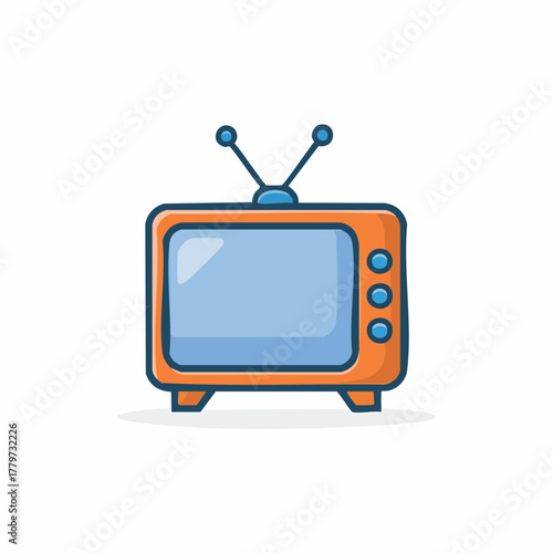 Retro Orange Television Set with Antenna and Buttons Vector Icon Illustration