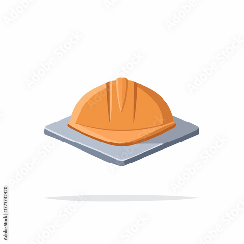 Isometric Orange Hard Hat on Gray Pad Safety Gear Construction Helmet Protective Headwear