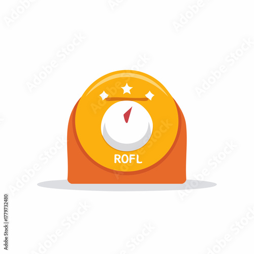 Cartoon Gauge with Stars and ROFL Text, Orange Background, Isolated Element
