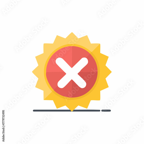 Red X mark inside yellow badge icon representing error wrong answer failure or invalidation