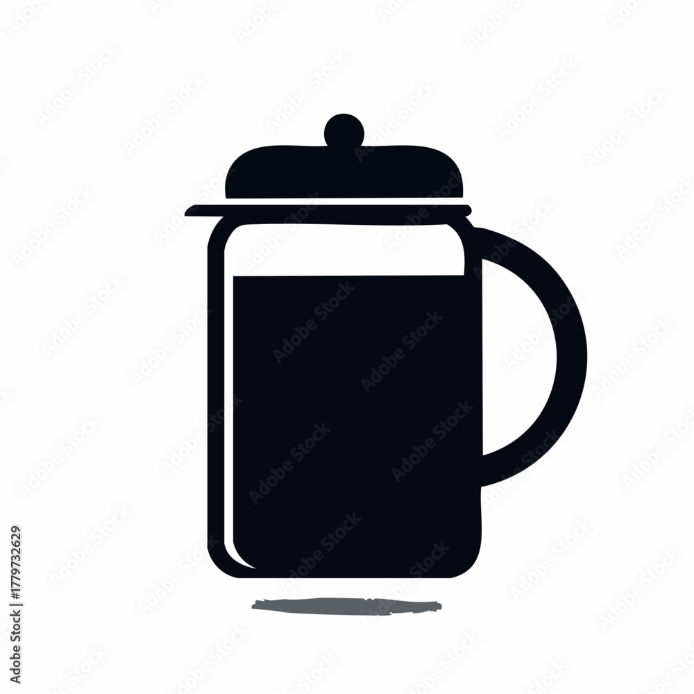 Fototapeta premium Black French Press Coffee Maker Icon Silhouette with Liquid