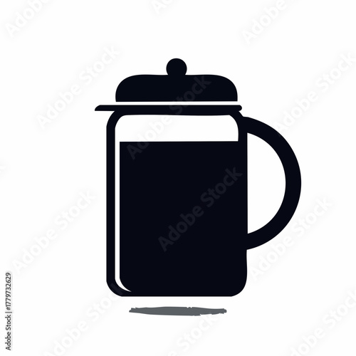 Black French Press Coffee Maker Icon Silhouette with Liquid