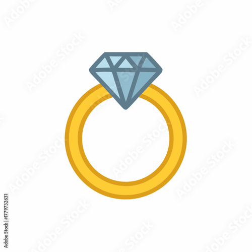 Gold Diamond Engagement Ring Vector Icon Symbol for Marriage and Love