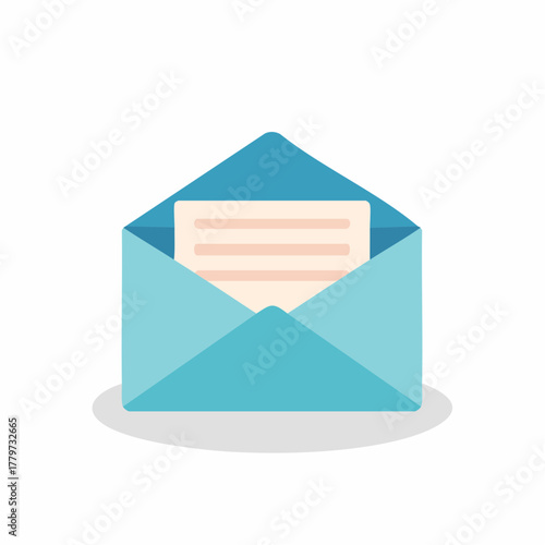 Illustration of Blue Envelope Revealing Document with Lines Representing Text or Information