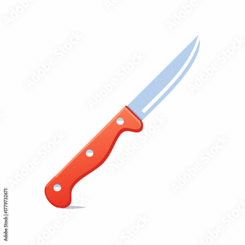 Sharp kitchen knife with a bright orange handle and a polished steel blade for cooking