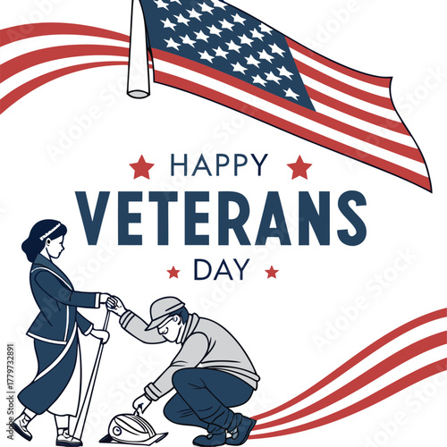 Happy Veterans Day Soldier Vector | American Flag Patriotic Illustration for Veterans Tribute