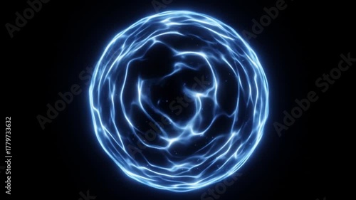 A glowing blue sphere with intricate patterns on a black background