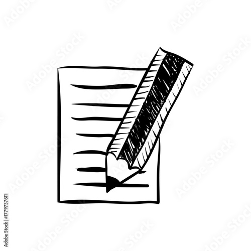 Hand-drawn sketch of a pencil writing on lined paper, symbolizing education, learning, and creativity