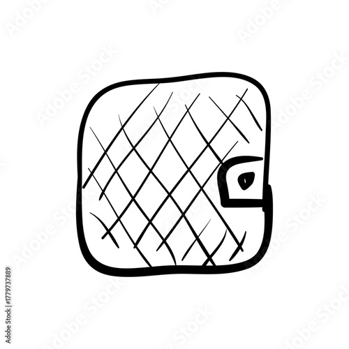 Hand-drawn illustration of a closed wallet with a button closure, representing financial management and payment