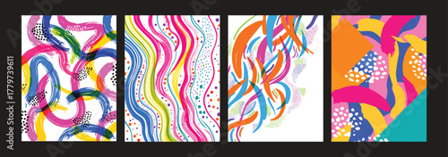 Set of four abstract bright colorful modern artistic brushstroke backgrounds for creative graphic design projects and art decoration