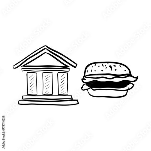 A simple doodle concept illustrating the contrast between the financial sector and the fast food industry