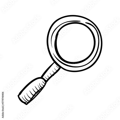 Hand-drawn magnifying glass icon representing diligent search, precise analysis, and uncovering new information