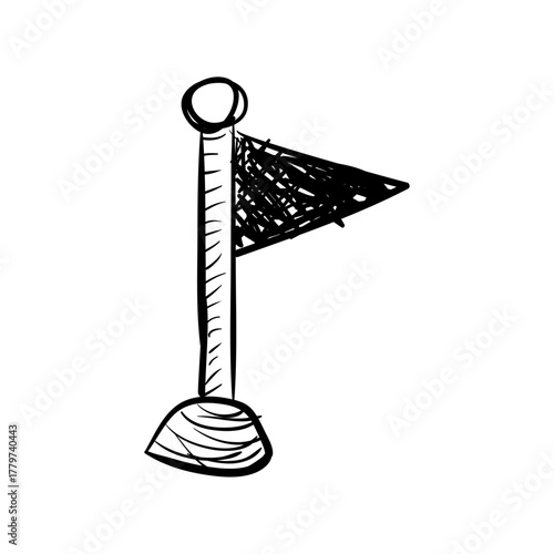 Whimsical hand-drawn sketch of a simple pennant flag on a stand, perfect for indicating goals or locations visually