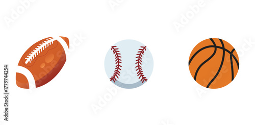 Football, Baseball, and Basketball Icons on White Background