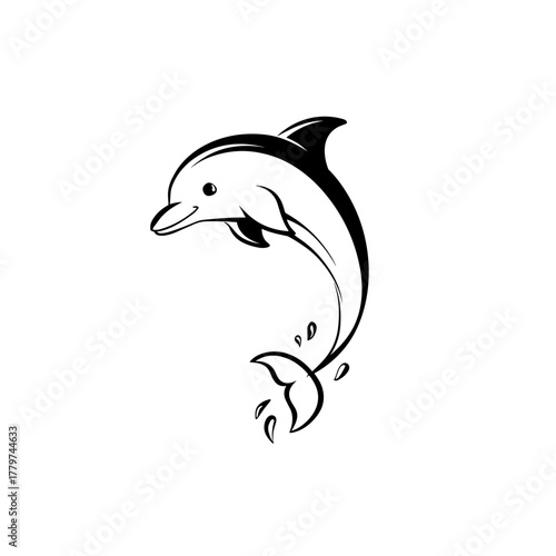 Dolphin. Dolphin simple black and white line art vector logo