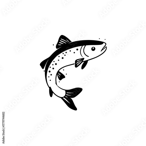 Trout. Trout simple black and white line art vector logo