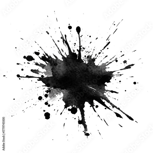 black ink blot splat isolated on transparent background