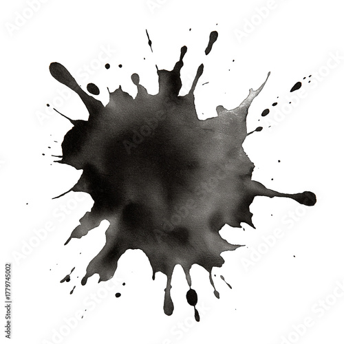 black ink blot splat isolated on transparent background