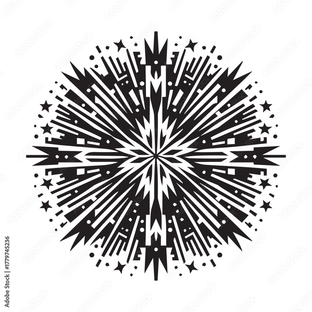 Obraz premium Black and White Geometric Fireworks Pattern Vector