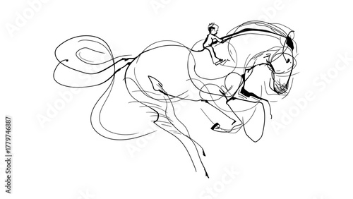 Horse Jump Rider Line Art vector illustration