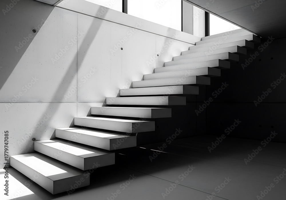 Obraz premium Modern concrete staircase with dramatic lighting