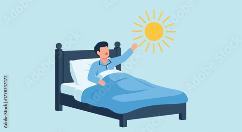 A person reaching for the sun while waking up in bed