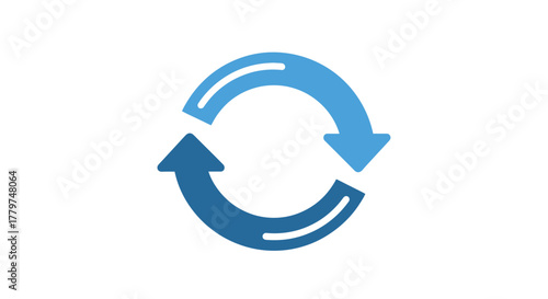 Abstract circular arrow design with a gradient of blue shades presented