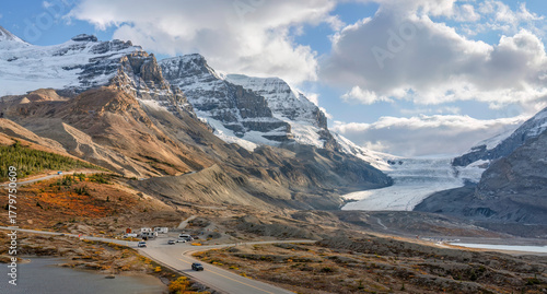 Autumn colors at the Columbia Icefield along the Icefields Parkway in the Jasper National Park 