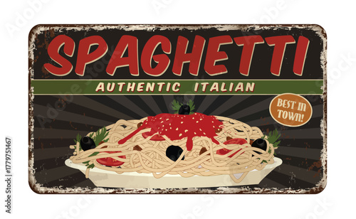 Spaghetti vintage rusty metal sign