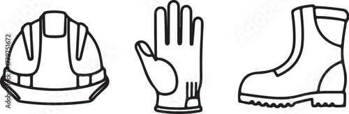 Construction Safety Gear Icons Silhouette Set hard hat glove on transparent background