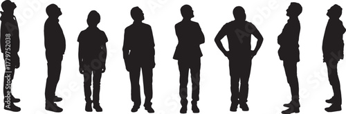 vector,group of men standing and looking up