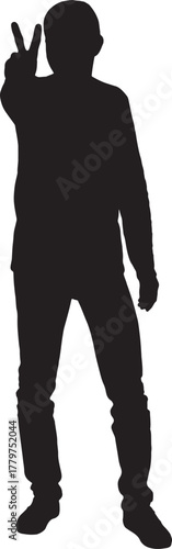 vector,silhouette of  men showing v sign