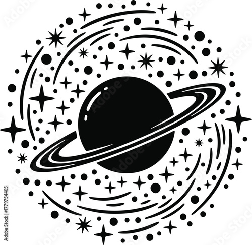 Planet silhouette vector with visible ring system