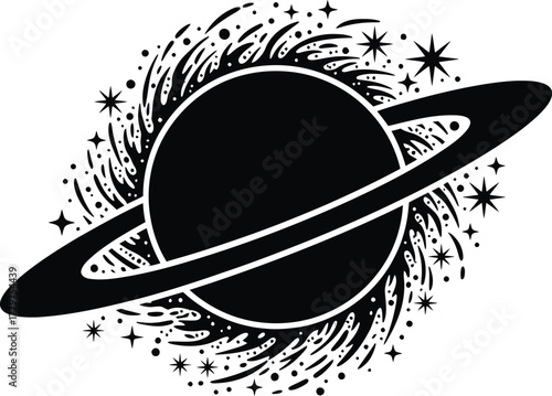 Planet silhouette vector with visible ring system