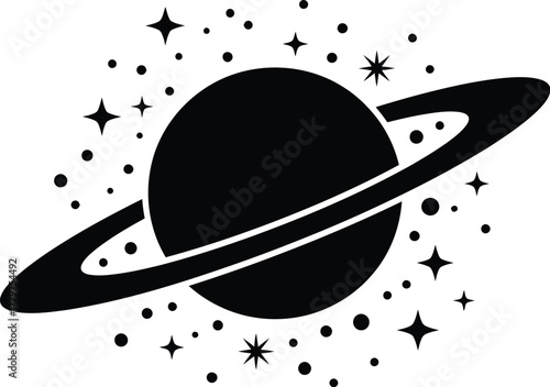 Planet silhouette vector with visible ring system