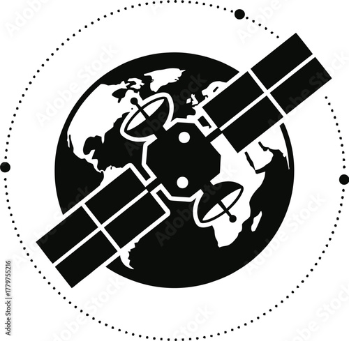 Satellite silhouette vector orbiting Earth
