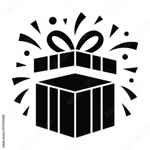 Exploding gift box silhouette with confetti