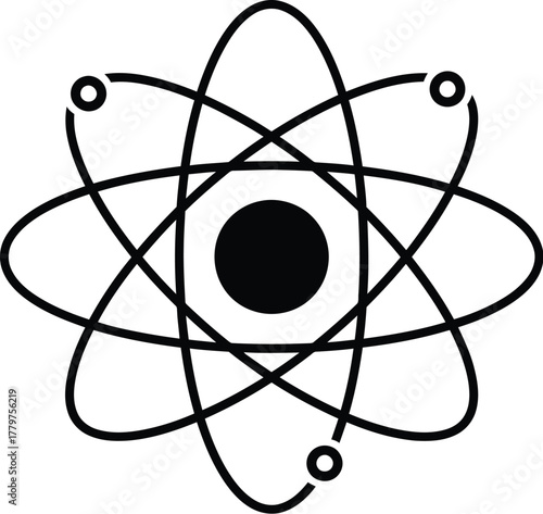 Atom silhouette vector with electrons orbiting