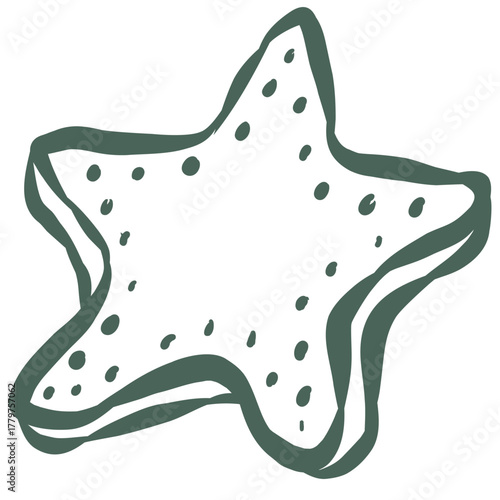 Christmas Star Cookie. Line Art Illustration.