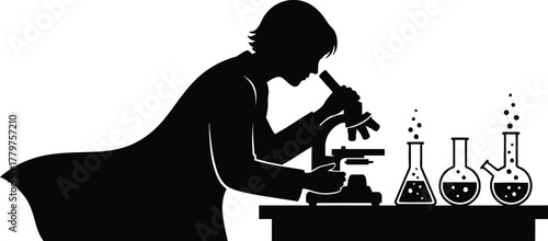 Scientist silhouette vector looking at microscope