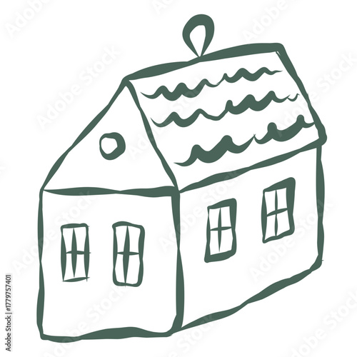 House Christmas Decoration. Line Art Illustration.