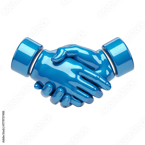 Blue metallic handshake symbol isolated on transparent background