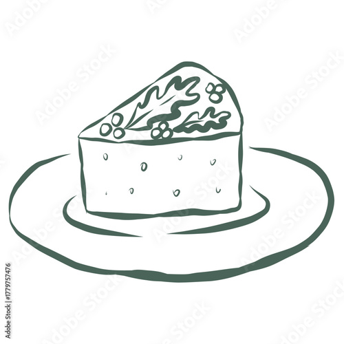Christmas Cake. Line Art Illustration.