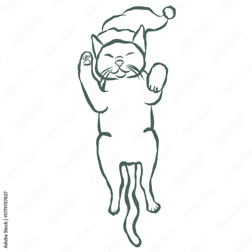 Fototapeta premium Cute Christmas Cat. Line Art Illustration.