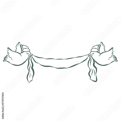 Christmas Birds. Line Art Illustration.