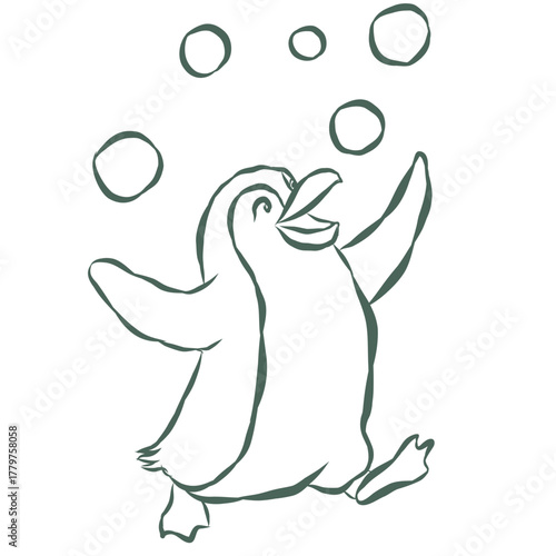 Cute Pinguin. Line Art Illustration.