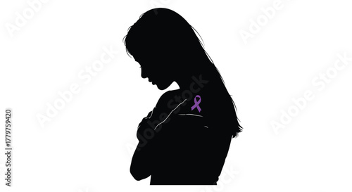 Silhouette of a woman with a purple ribbon symbolizing remembrance