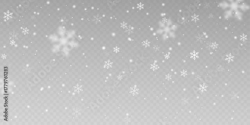 Realistic Soft Snowflakes Overlay with Gentle Falling Snow and Bokeh Particles on Transparent Background for Winter, Christmas, New Year and Holiday Design